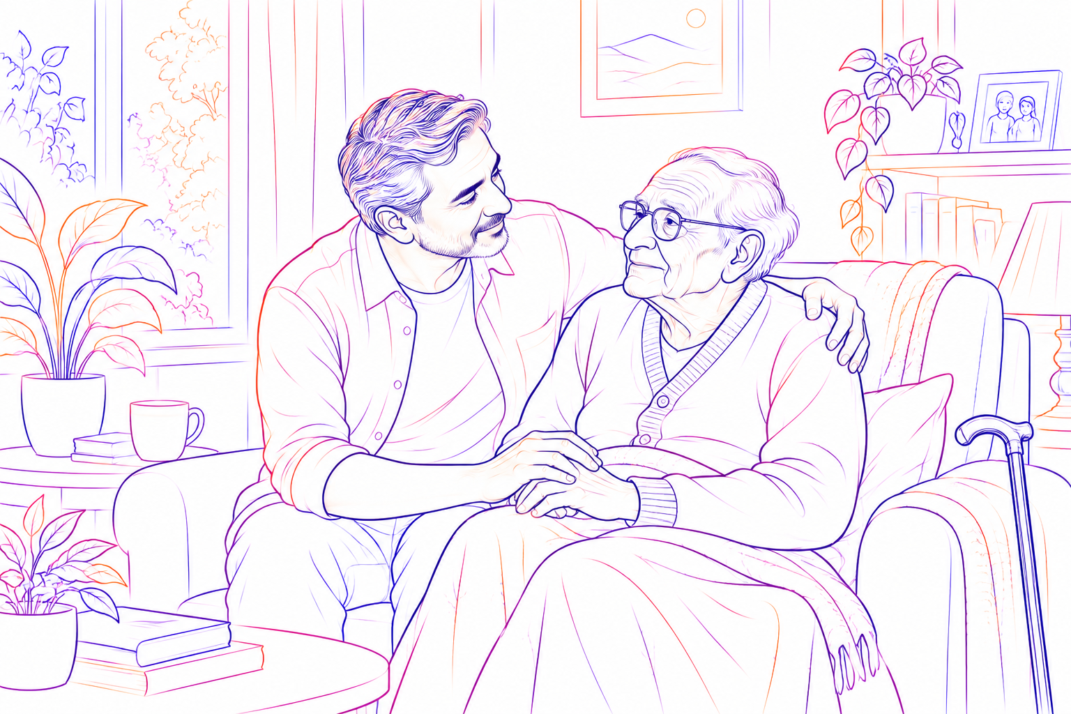 Older adult receiving supportive family connection